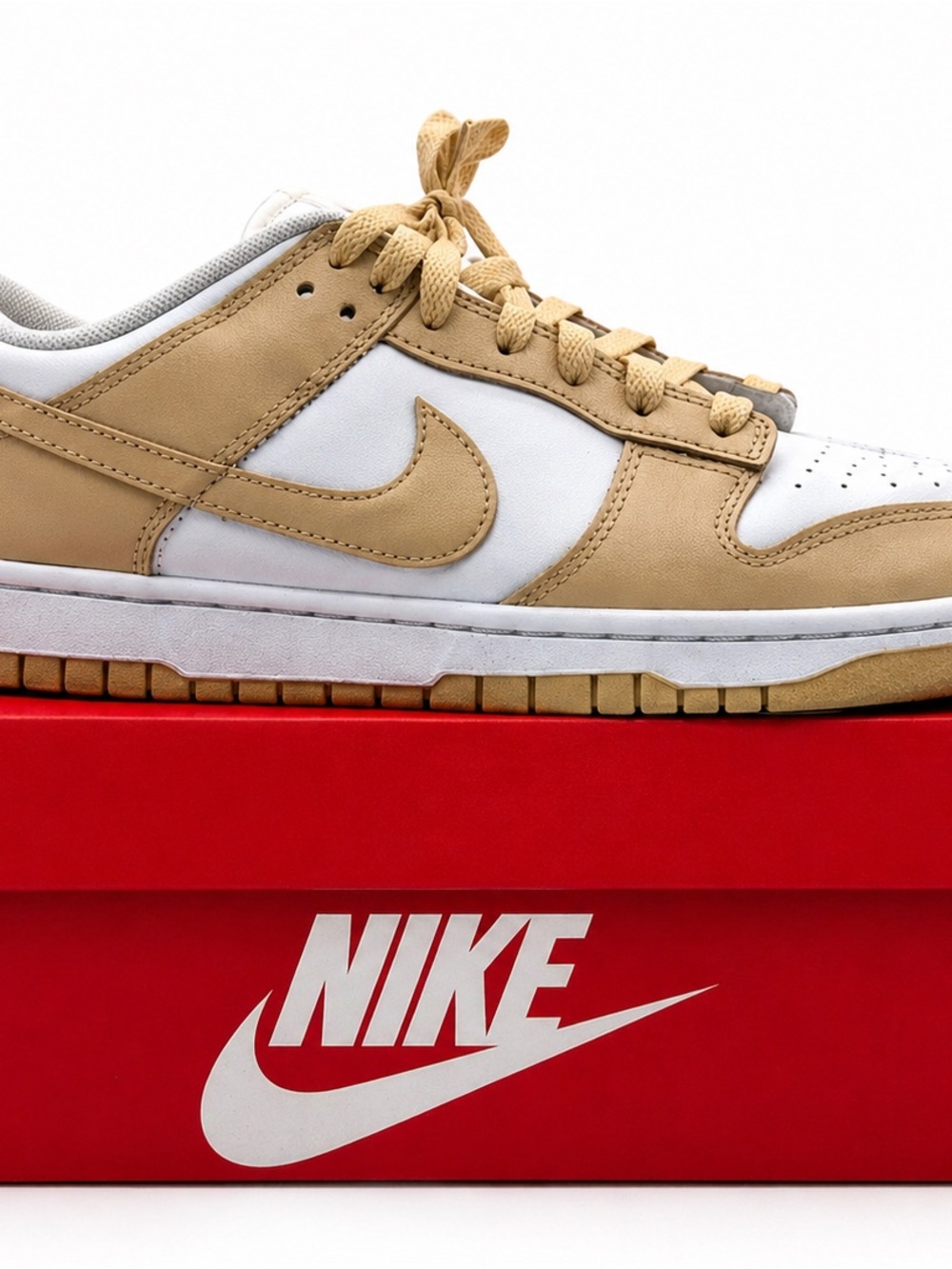 Nike Dunk Low Team Gold Tan White Leather Men’s Sneaker